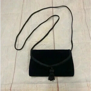 Black velvet evening bag clutch‎ with tassel & should strap